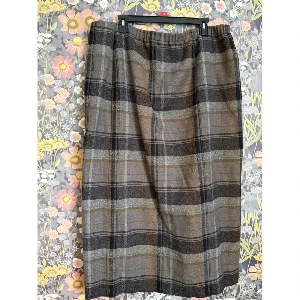 Cato Woman Plaid Midi Skirt Elastic Waist Side Slit‎ Lined Womens 18W